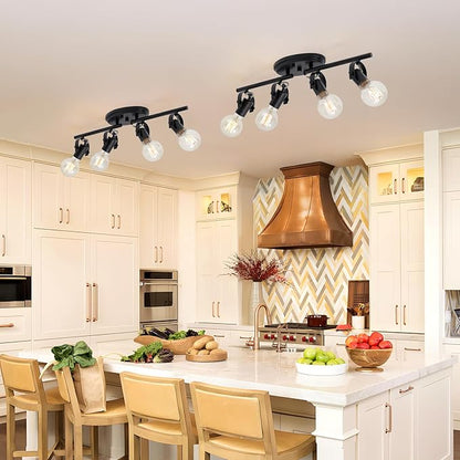 4-Light Track Lighting Fixtures Ceiling, Black Kitchen Track Lighting with Adjustable Light Head,Flush Mount Ceiling Light for Dining Room Living Room Hallway Art Wall Bathroom.