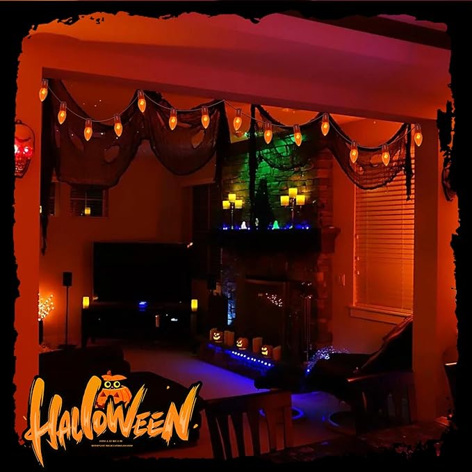 GOOTHY C9 Orange Christmas String Lights, 25Ft Outdoor Christmas Decorations Lights with 26 Incandescent Orange Bulbs, Hanging Patio Lights Waterproof for Roofline Backyard Outdoor Halloween Party