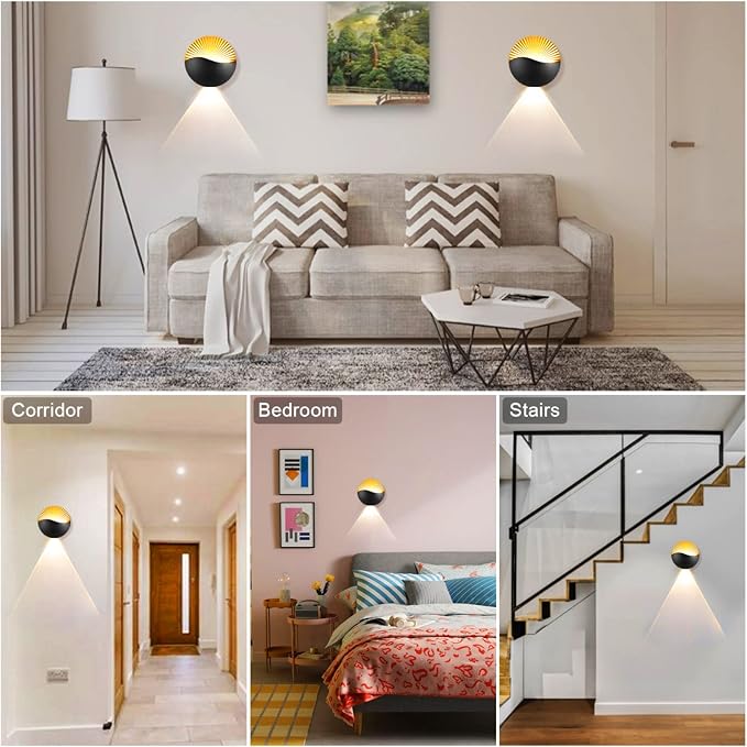 Kawell Modern Creative 12W LED Wall Sconce Waterproof Wall Light Indoor Outdoor Lamp Sunrise Effect Art Deco for Bedroom, Living Room, Bathroom, Cafe, Lounge, Corridor, Stairs, Black, 3000K