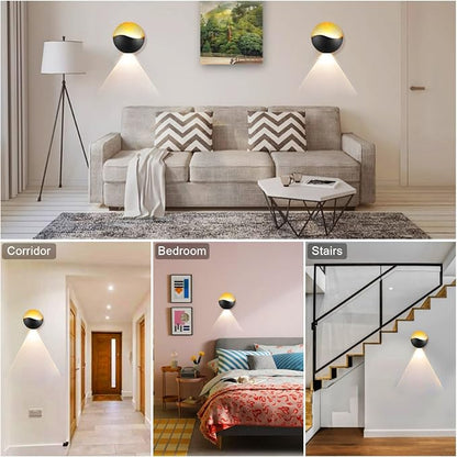 Kawell Modern Creative 12W LED Wall Sconce Waterproof Wall Light Indoor Outdoor Lamp Sunrise Effect Art Deco for Bedroom, Living Room, Bathroom, Cafe, Lounge, Corridor, Stairs, Black, 3000K