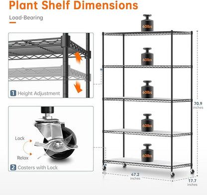 Bstrip Plant Stand with Grow Lights, 5 Tier Large 47.2x17.8x71IN Plant Shelf Indoor with 3FT T5 144w Grow Light, 3 Mode Full Spectrum LED Plant Light with Timer for Indoor Plants, Spring Seed Starting