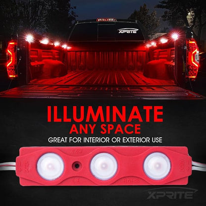 Xprite Red LED Truck Bed Light Kits Rock Lights with On/Off Switch, for Pickup Footwells, Running Boards, Cargo, Under Car, Tonneau Cover, Rail Lighting