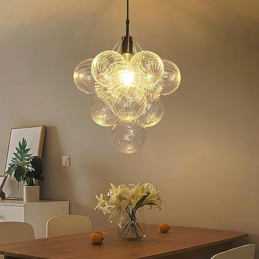 GoYeel Black Small Chandeliers 14.17", Modern Bubble Glass Pendant Light Fixture Dining Room Chandelier Ceiling Lights with 10 Swirled Globe or Foyer Bedroom Kitchen, 1 Light Include E26 Bulb