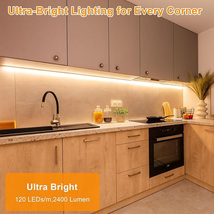 maylit Under Cabinet Strip Lighting Plug in 60in, Ultra Bright Small LED Light Bar, 2700K Warm White, Wired Lights for Kitchen Cabinet, Counter, Workbench, Desk, Closet, Shelf, Indoor