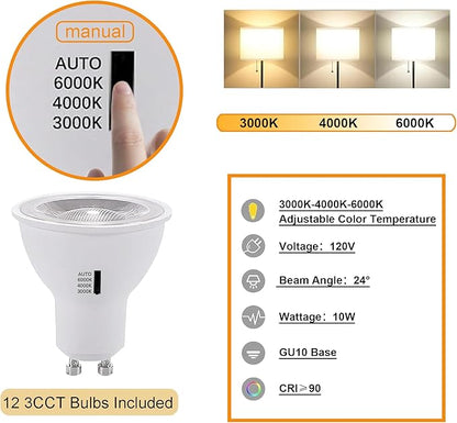 Plug in 3CCT White Track Lighting Complete Kit with 4*3.28FT H Track Light Rails and 120V 12x10W GU10 Track Lighting Heads Brightness Dimmable Ceiling Spotlight Fixture for Accent Lighting