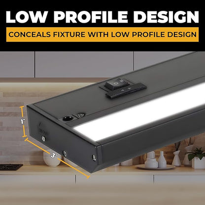 LED Under Cabinet Lighting Hardwired - 3CCT 9 Inch Black Finish - Undercabinet Lights for Kitchen - Linkable Undercounter Dimmable Plug in Light or Hard Wired - Under Counter Fixture Direct Wire