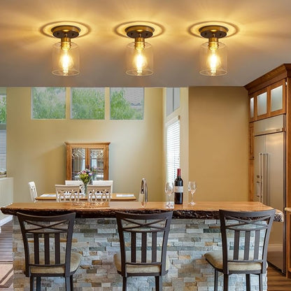 YYT Brushed Nickel 1-Light Semi Flush Mount Ceiling Light Fixtures Small Kitchen Ceiling Lights with Clear Glass Shade for Hallway Entryway Closet Bedroom Bathroom (Pack of 3)