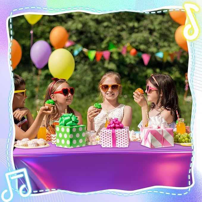Oudain 3 Pcs Kpop Theme Party Purple & Pink & Silver Iridescent Party Tablecloth 54 x 108 Inch Plastic Rectangle Tablecloth Waterproof Table Cover for Kpop Theme Birthday Decoration