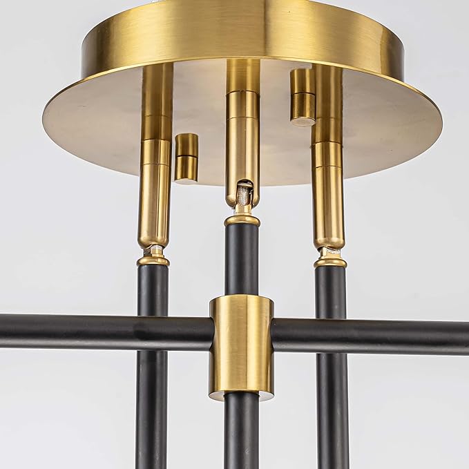 6-Light Rotatable Glass Bubble Ceiling Lights, Modern Flushmount Light Fixture for Dining Room, Bedroom, D20 * H15.5 inch, Milk Glass Bubble & Black & Gold Finish