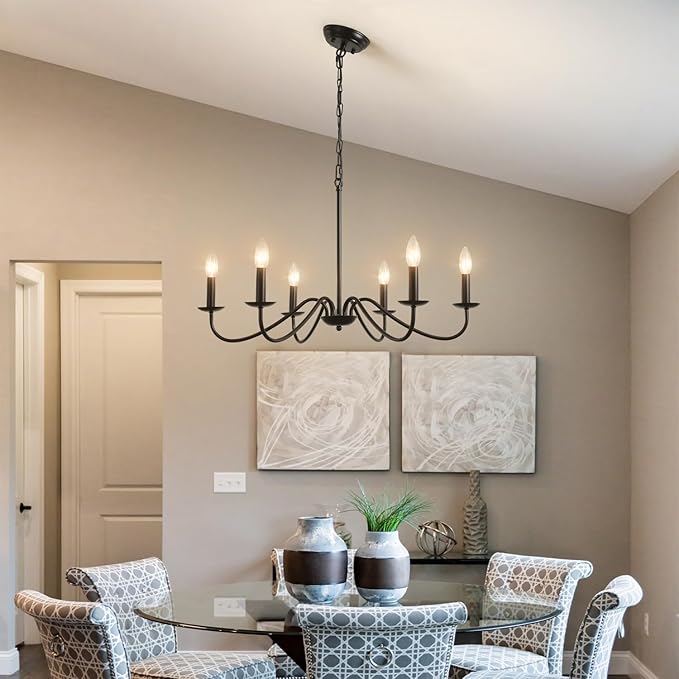 Black Chandelier 6-Light Chandeliers for Dining Room Rustic Farmhouse Chandelier Modern Kitchen Light Fixtures Ceiling Chandeliers Light Fixture for Living Room, Foyer, Bedroom, Hallway,