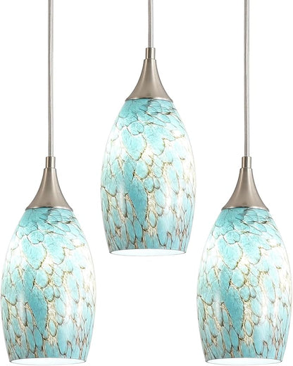 Kitchen Pendant Lighting for Island, Modern Edison Hanging Light with Handcrafted Art Glass, Adjustable Nylon Core Ceramic Holder Lighting Fixture Indoor for Dining Room, Entryway (Bulb Not Included)