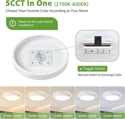 Modern Dimmable Ceiling Light Fixture,5CCT in One LED Flush Mount Kitchen Lights,Round Close to Ceiling Lamp for Hallway Entryway Bedroom Living Room Laundry Room Bathroom(White,11.81 in,ETL Listed)
