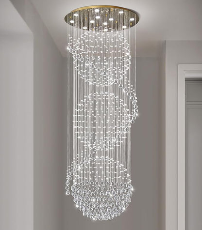 D32'' x H100'' Crystal Chandelier for Entryway High Ceiling Chandeliers Glam Chandelier Modern Large Raindrop Chandeliers LED Dimmable Light Fixtures for Staircaes Foyer Living Room Gold