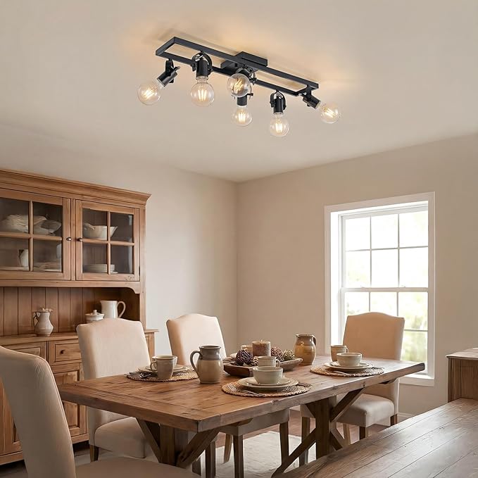 KEESFU 6-Light Black Track Lighting Fixtures Ceiling, Modern Kitchen Track Light Kit with 6 Rotatable Heads, for Kitchen, Hallway, Living Room (Bulbs Not Included)