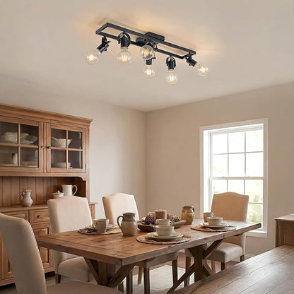 KEESFU 6-Light Black Track Lighting Fixtures Ceiling, Modern Kitchen Track Light Kit with 6 Rotatable Heads, for Kitchen, Hallway, Living Room (Bulbs Not Included)