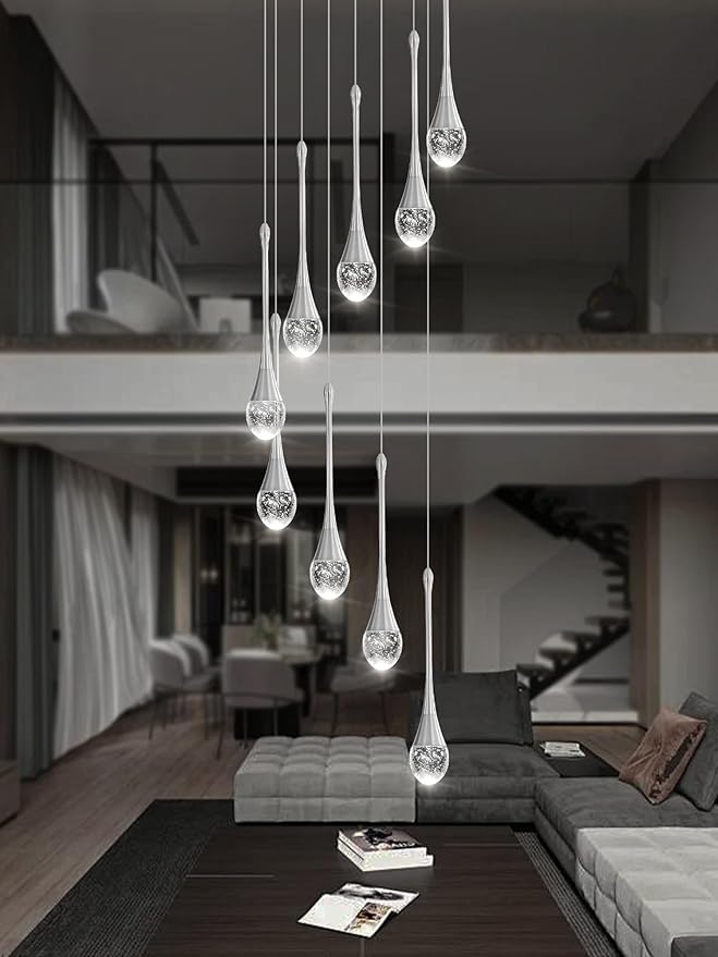 ykolupty 9-Lights Crystal Chandeliers for Staircase Modern Chandeliers for High Ceilings Crystal Pendant Light Fixture for Living Room Kitchen Island Foyer Hallway Bar