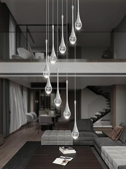 ykolupty 9-Lights Crystal Chandeliers for Staircase Modern Chandeliers for High Ceilings Crystal Pendant Light Fixture for Living Room Kitchen Island Foyer Hallway Bar