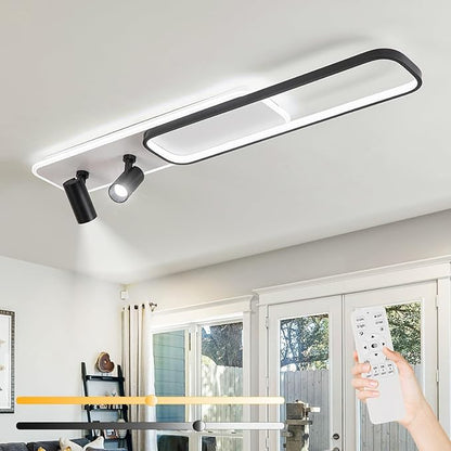 EIDISUNY Modern LED Ceiling Light Remote Control, 39.3in Linear Ceiling Light with 2 Adjustable Spotlights 65W, Dimmable 3CCT, Long Ceiling Light Fixture for Bedroom Kitchen Living Room