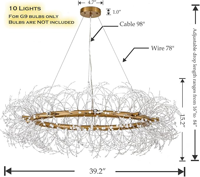 Gold Crystal Chandeliers Round,39" Modern Crystal Dining Room Chandeliers Light Fixtures,Large Firework Chandelier Lighting for Master Bedroom Living Room,Pendant Light for Entryway,Kitchen