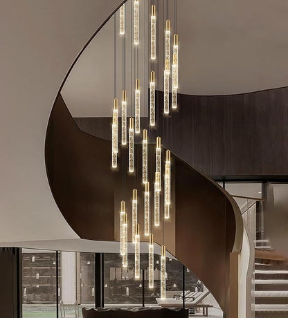 HAIXIANG 13FT High Ceiling Chandelier for Entryway Modern Crystal LED Light Glam Chandeliers for Living Room Foyer Sloping Ceiling Pendant Lighting Fixture 24-Lights Gold