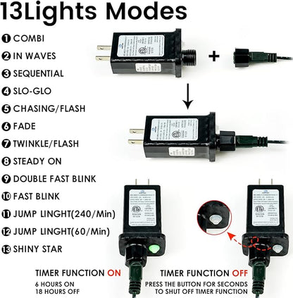 Connectable 240LED 88Ft 13Modes Christmas String Lights Indoor Outdoor | Extendable Green Wire Red & Green Christmas Tree Lights with Timer | Twinkle Fairy Light Plug in for Xmas Tree(Red & Green)