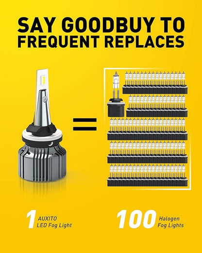 AUXITO 880/899 LED Fog Light Bulbs 18000LM, 1000% Brighter 6500K 893 Fog Lights, 1:1 OEM Replacement for Cars Trucks SUVs, 3-Minute Installation, IP68 Waterproof, Pack of 2