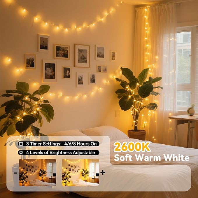 LitHome Led Christmas Fairy Lights Plug in, 200LED 66FT Color Changing Fairy Lights with Remote, 9 Modes Led Christmas Lights Indoor, Red White and Blue Fairy String Lights for Party 4th of July Decor