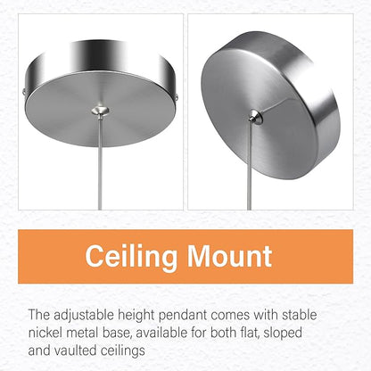 Pendant Lights Kitchen Island, 6500K Modern Kitchen Island Lights Brushed Nickel, 1 Pack Ceiling Lighting Fixtures with Crystal Bubble, Integrated LED Hanging Light for Dining Room Restaurant