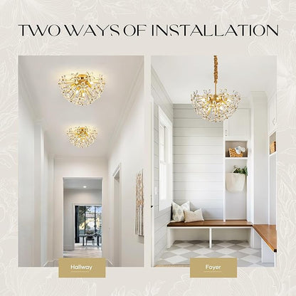 17" Modern Gold Crystal Sputnik Chandelier for Dining Living Room Glam Luxury Petal Hemisphere Chandelier 7-Light for Foyer Hallway Elegant Pendant Ceiling Light Fixtures for Kitchen Bedroom