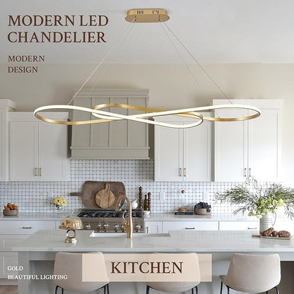 Modern LED Chandelier Gold Dimmable LED Pendant Light for Dining Room Light Fixture Over Table Modern Kitchen Island Lighting High Ceiling with Remote for Living Room(56 Inch, 3000K-6500K)