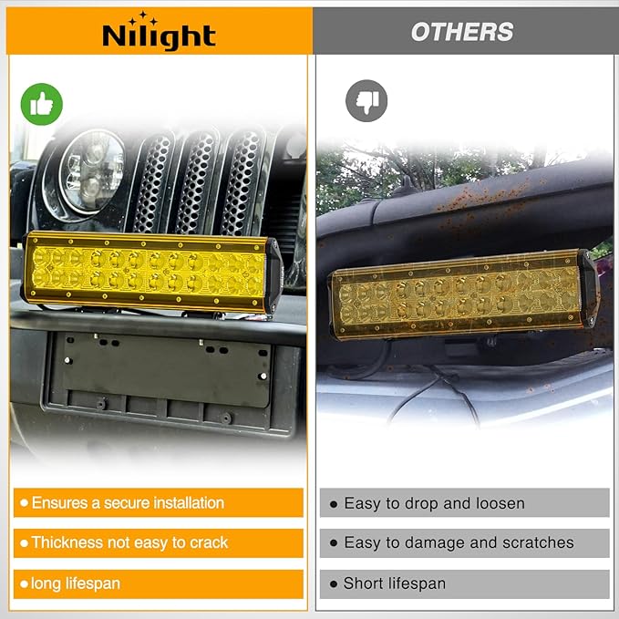 Nilight 12 Inch LED Light Bar Cover 2 PCS Amber Yellow Protective Covers Durable Polycarbonate Lens Waterproof Dustproof Scratch-Proof for Double-Row Lights Off Road Driving Lighting