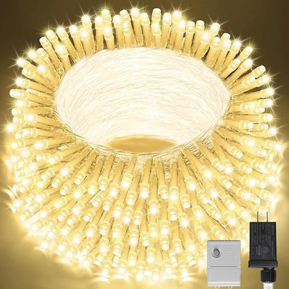 LAMPHOME 500 LED String Lights - 46ft 500LED Outdoor/Indoor Plug-in Twinkle Fairy Lights with 11 Modes - Warm White