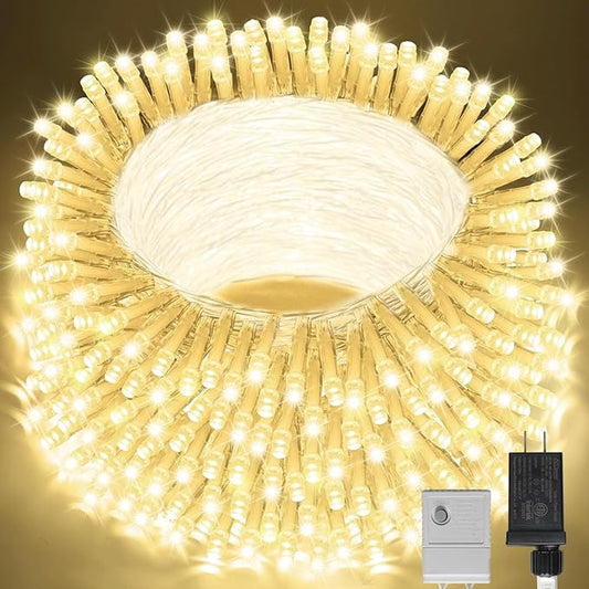 LAMPHOME 500 LED String Lights - 46ft 500LED Outdoor/Indoor Plug-in Twinkle Fairy Lights with 11 Modes - Warm White