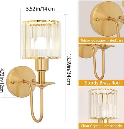 Wireless Wall Sconces Set of two,Battery Operated Wall Sconces with 5200 mAh Bulb and Remote,LED 15 Colors Rechargeable Gold Wall Sconce with Crystal for Bedroom Living Room Hallway Wall Decor
