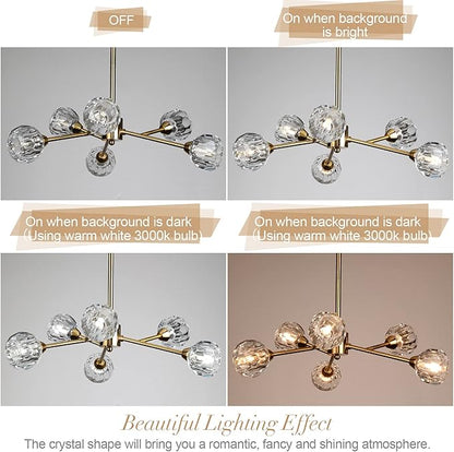 Weesalife Sputnik Chandeliers for Dining Room Light Fixture Over Table, Modern Crystal Chandeliers, 6 Lights Gold Lighting Fixtures for Living Room Bedroom Kitchen Island