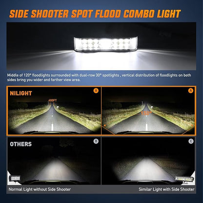 Nilight Side Shooter LED Light Bar / Pods 2PCS 6.5 Inch 60W Flood Spot Beam Combo Fog / Driving Light Work Light for Truck ATV UTV Boat, 2 Years Warranty