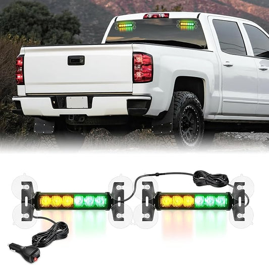 Nilight 12LED Emergency Strobe Traffic Advisor Light Bar 2 in 1 Amber Green Dash Warning Safety Flashing Lights Front/Rear Windshield Construction Lights for Trucks Cars Plow Police Vehicles