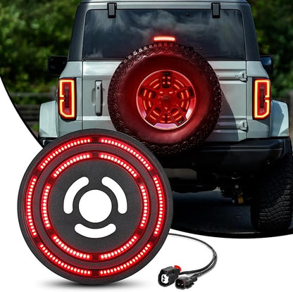 Nilight Spare Tire Brake Light Red Double Row LED Ring 3rd Third Stop Rear Wheel Lights Plug and Play Fit for 2021 2022 2023 Ford Bronco 2/4 Doors