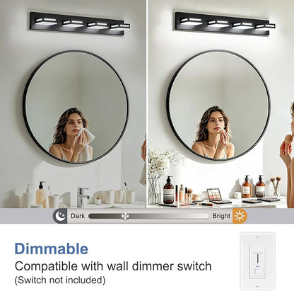LED Modern Bathroom Light Fixtures, 4-Light 30-Inch Dimmable 5CCT Adjustable Matte Black Vanity Lights for Bathroom Lighting Fixtures Over Mirror, 350° Rotatable Wall Lamp