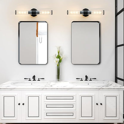 Bathroom Vanity Light Fixtures, Black Wall Sconces in Threaded Glass, Modern Wall Light for Bathroom Living Room Bedroom, Hallway - Bulb Not Included