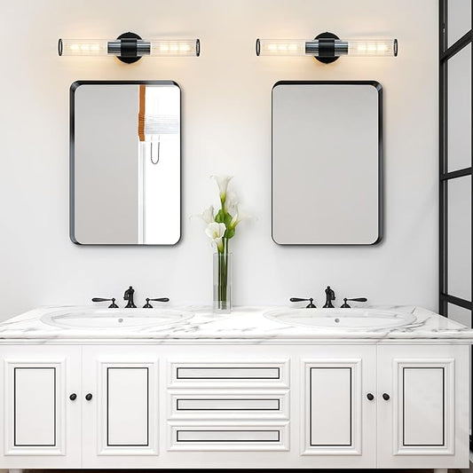 Bathroom Vanity Light Fixtures, Black Wall Sconces in Threaded Glass, Modern Wall Light for Bathroom Living Room Bedroom, Hallway - Bulb Not Included
