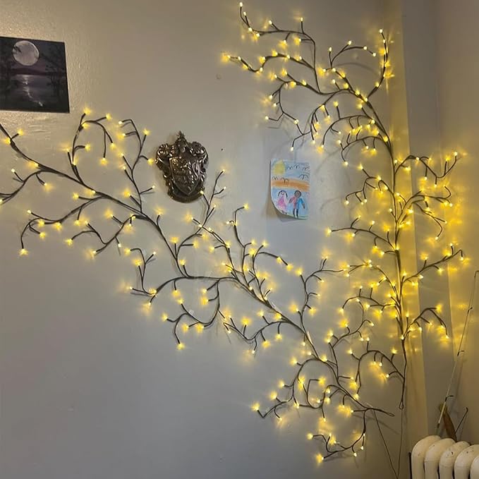 NIDISETPJAS 2Pcs Enchanted Willow Vine Lights with Remote, Christmas Swags Decorations Indoor Room Decor, 18 Branches 144 LEDs Lighted Willow Vine Lights for Walls Bedroom Home Decor