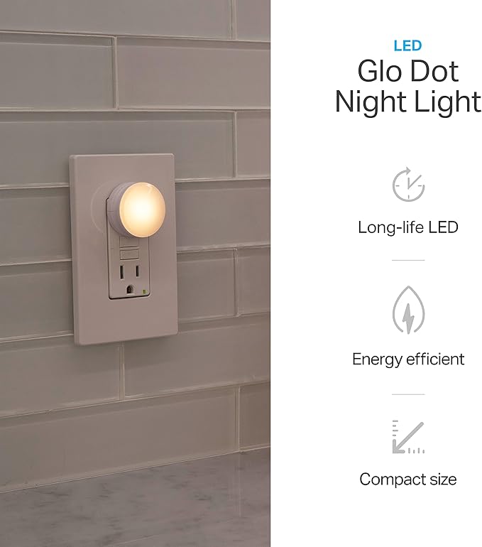 Lights by Night Mini LED Night Light, Plug-In, Dusk to Dawn Sensor, Warm White, Compact, Ambient Lighting, LED Lights for Bedroom, Bathroom, Nursery, Hallway, Kitchen, 43950, 2 Pack