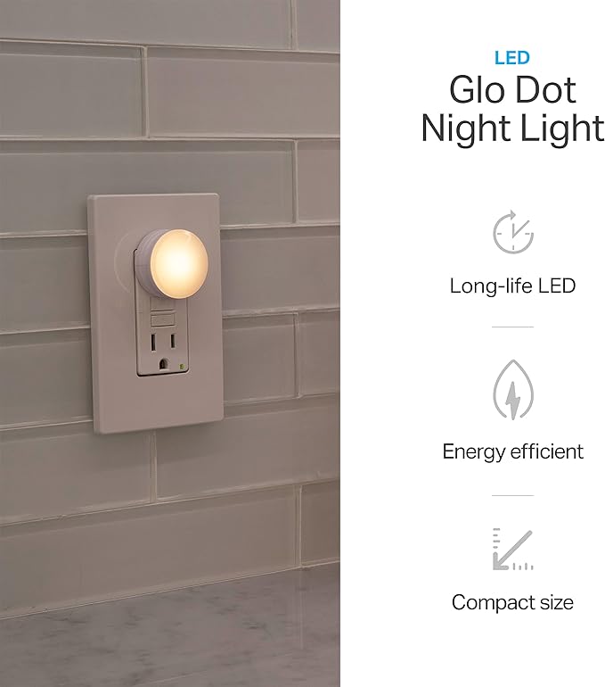 Lights By Night Mini LED Night Light, Plug-In, Dusk To Dawn Sensor, Warm White, Compact, Ambient Lighting, LED Lights for Bedroom, Bathroom, Nursery, Hallway, Kitchen, 45084, 4 Pack
