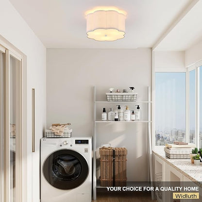 Modern Drum Semi Flush Mount Ceiling Light Fixture Modern 12.99” White 3-Lights Drum Ceiling Lighting Vintage Linen Ceiling Lamp for Kitchen, Basement, Dining Room, Bedroom, Laundry Room