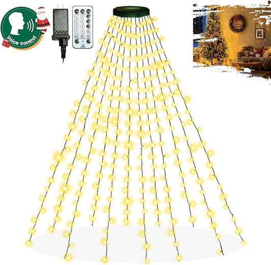 2025 New Christmas Tree Lights Indoor with Voice Control & Remote | 448LED Waterfall Tree Topper Lights with 12 Modes & Timer, 7FT x 16 Lines Cascading Twinkle Lights for 7FT Xmas Decor(Warm White)