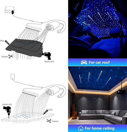 AMKI Mini 6W 600pcs 0.03in 13.1ft Twinkle Starlight Headliner Kit+180pcs Meteor Shooting Star Pure White,Sound Activated Fiber Optic Starlight Box APP/Remote Control for Car Home Star Ceiling Decor