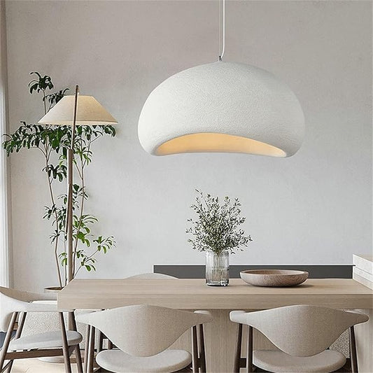 JAYMP 50cm Wabi Sabi Pendant Light for Dining Room Kitchen Island Hallway Restaurant Modern Hanging Lamp E26 Base Japanese Style Bird Nest Shape Lighting Fixture (Matte White,B Shape, 50cm/19.7in)