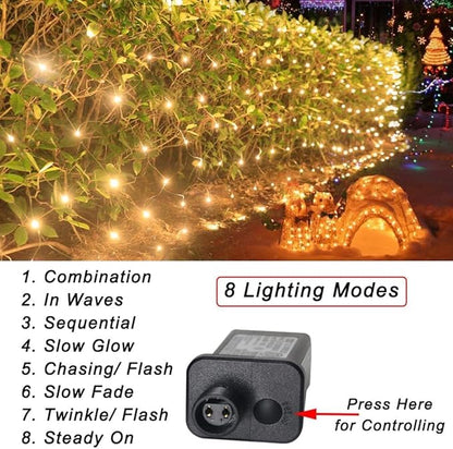 Pooqla Net Lights, 300LED Christmas Outdoor Mesh Light, 14.8x4.9 ft Fairy String Mesh Light 8 Modes Green Wire, Connectable Waterproof Net Lights for Bushes Tree Yard Christmas Decor, Warm White