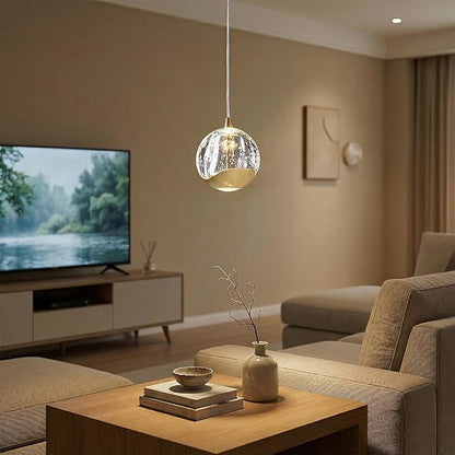 Modern Gold Single Pendant Light with Bubble Glass, Small Globe Pendant Light 70.86" Drop, Kitchen Pendant Lighting Over Island, Bar, Entryway, Warm White 3000K, 519 lm, Ø 4.73"